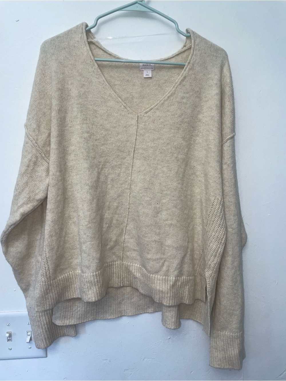 Auden Oatmeal Beige Oversized V Neck Knit Sweater Size Large